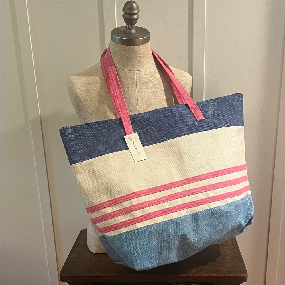 Elegant Blue and Pink Striped Tote Bag